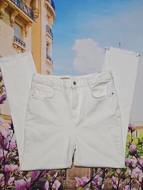 Pilcro Cream Raw Hem Ankle High Waist Cigarette Jeans Size 28 New